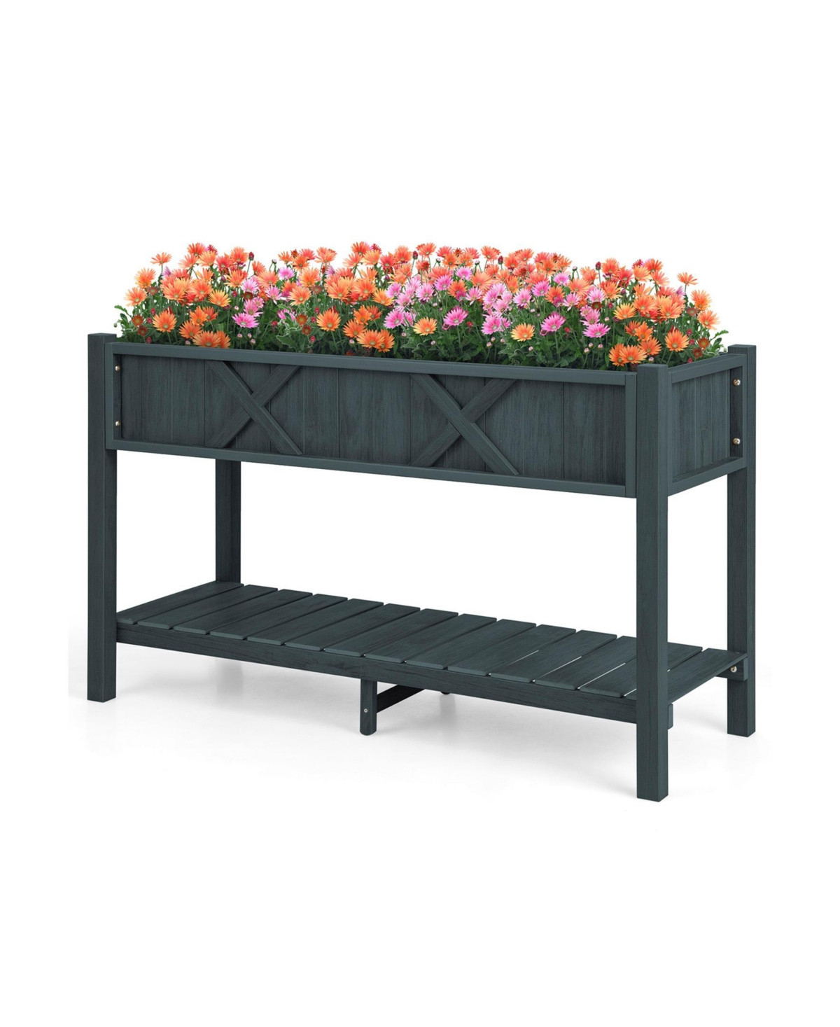 Sugift Pots & Planters Poly Wood Elevated Planter Box with Legs Storage Shelf Drainage Holes - Black | Macy's