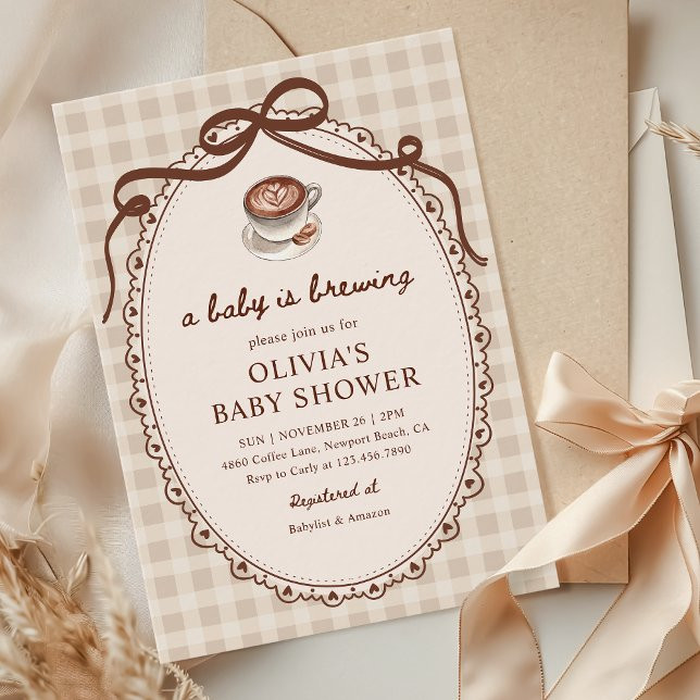 A Baby is Brewing Gingham Coffee Baby Shower  Invitation | Zazzle | Zazzle