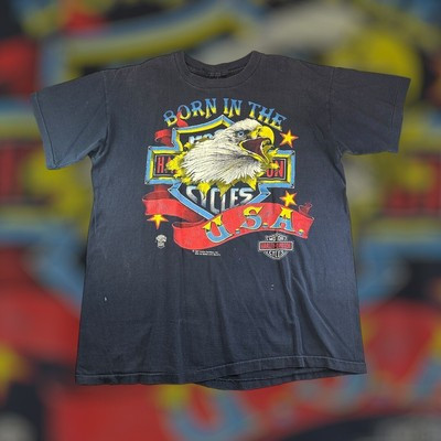 Vintage 1987 Harley Davidson Born In The USA Single Stitch Shirt Size L | eBay US