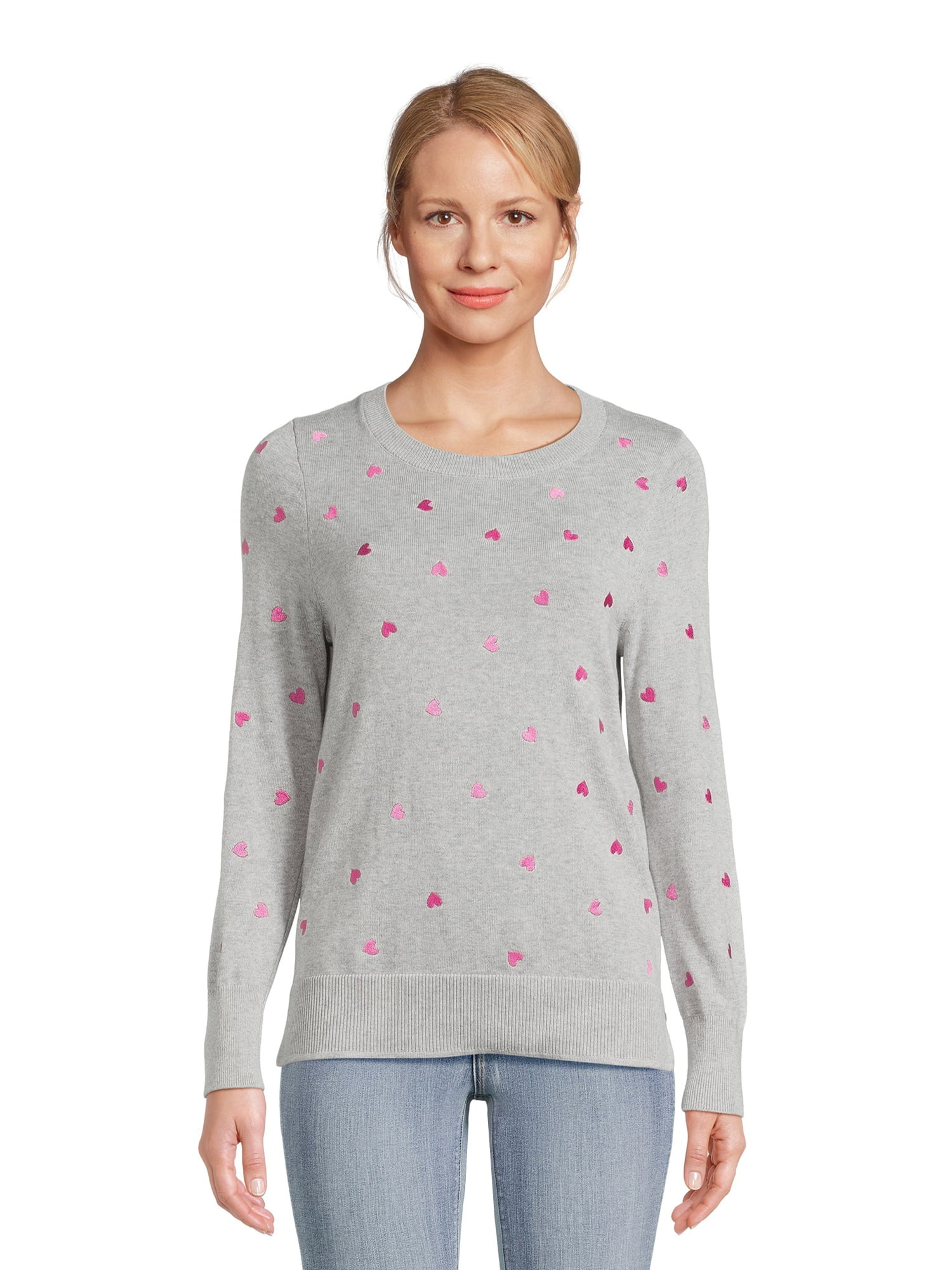 Time and Tru Women's Print Crew Neck Sweater, Midweight, Sizes XS-XXXL | Walmart (US)