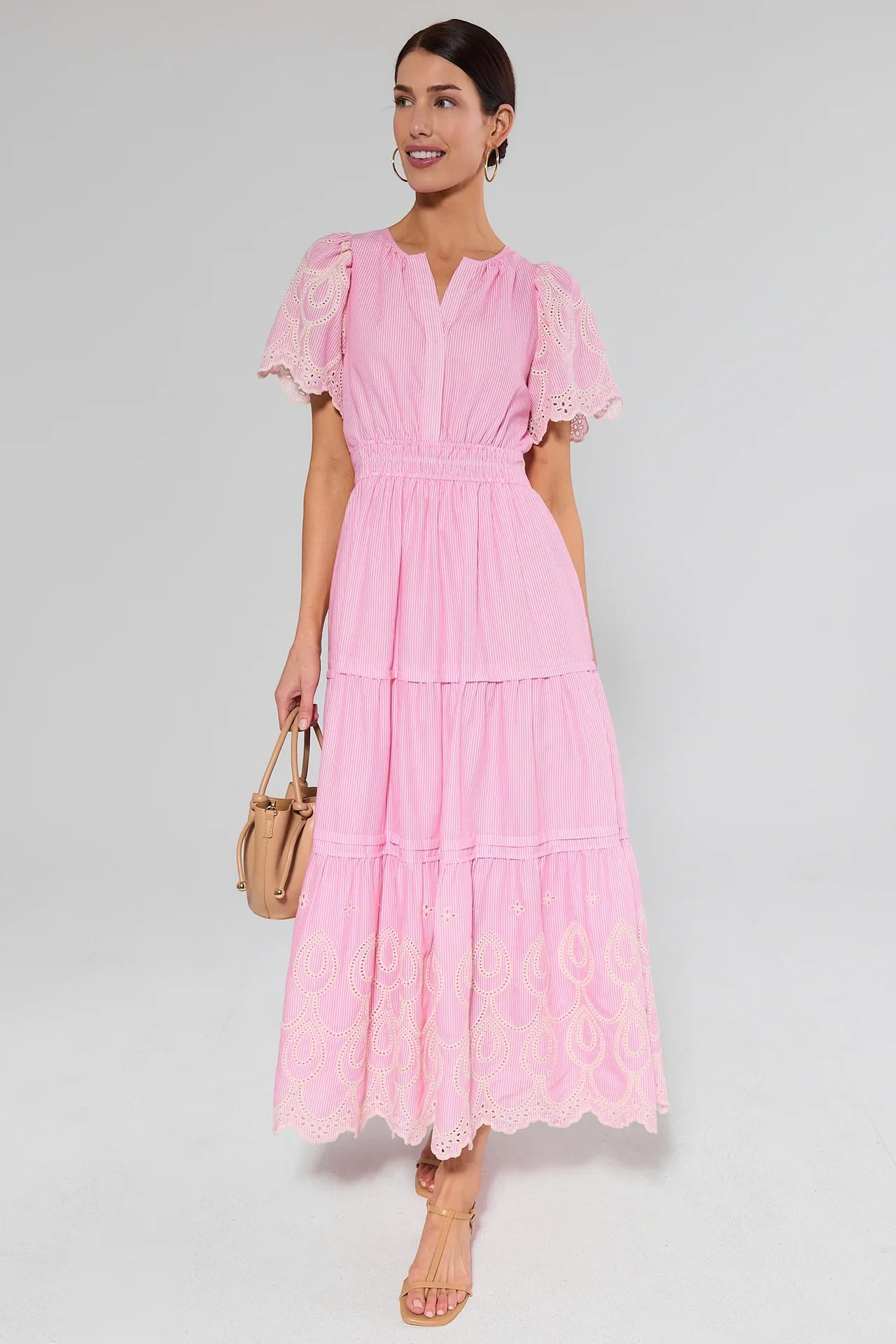 Brylee Pink Stripe Eyelet Maxi Dress | Avara