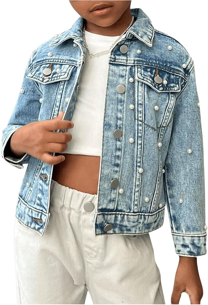 WDIRARA Toddler Girl's Collared Long Sleeve Button Front Ripped Denim Shirt Jacket | Amazon (US)
