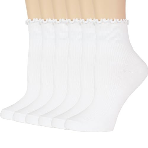Ginmewrae Womens Ruffle Socks Cute Frilly Ankle Socks Breathable Cotton Warm Soft Casual Crew Soc... | Amazon (US)