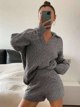 DAZY 2pcs/Set Women Loose Casual Gray Sweater, Autumn/Winter | SHEIN USA | SHEIN