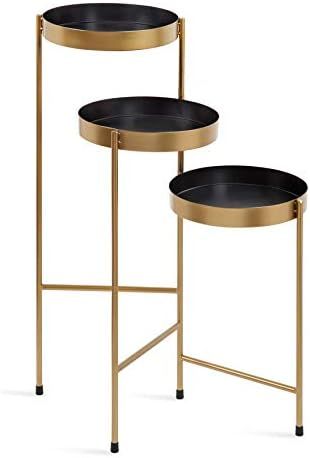 Kate and Laurel Finn Tri-Level Metal Plant Stand, Black and Gold, Decorative Hinged Tray Stand Di... | Amazon (US)