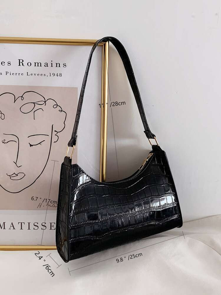 Croc Embossed Baguette Bag | SHEIN