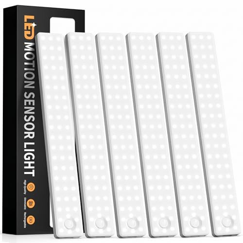 6 Pack 13 inch Under Cabinet Lighting, USB Rechargeable Motion Sensor Light Indoor, Battery Operated Closet Light, LED Cabinet Lights, Stick On Dimmable Under Counter Lights for Kitchen | Amazon (US)