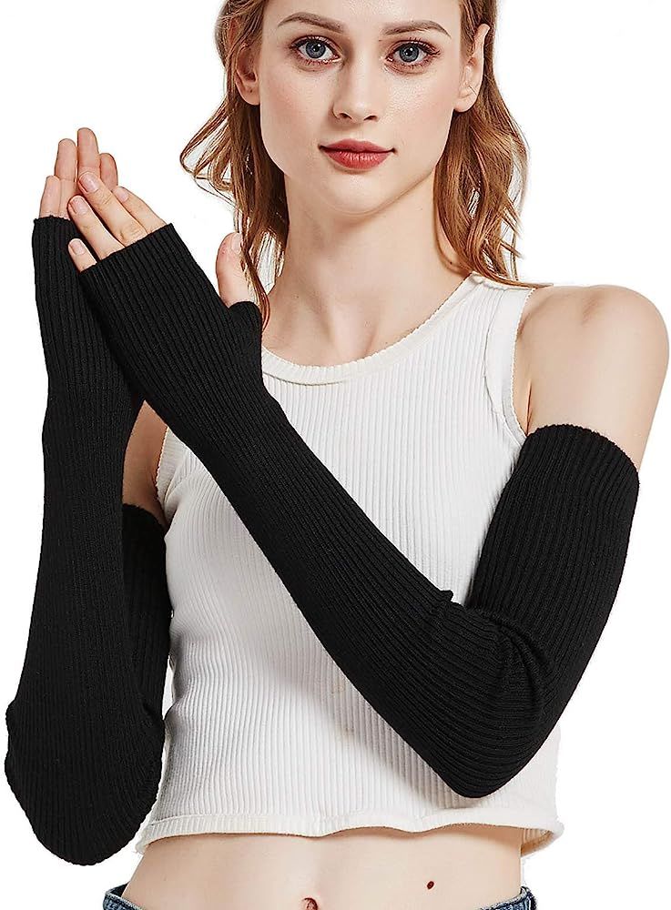 Novawo Wool Blend Warm Arm Warmers Super Soft Long Fingerless Gloves for Women | Amazon (US)
