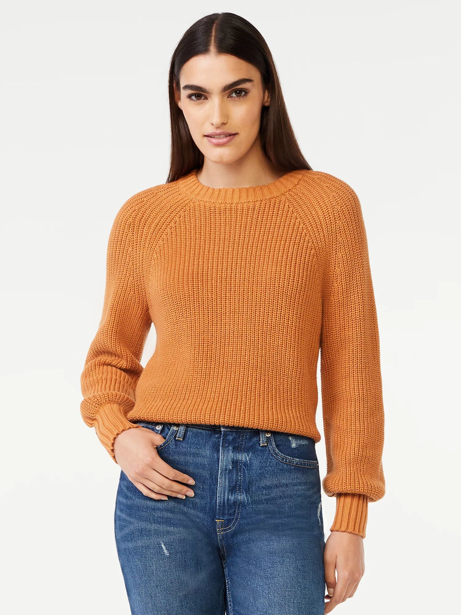 Free Assembly Women’s Shrunken Raglan Sweater with Long Sleeves | Walmart (US)