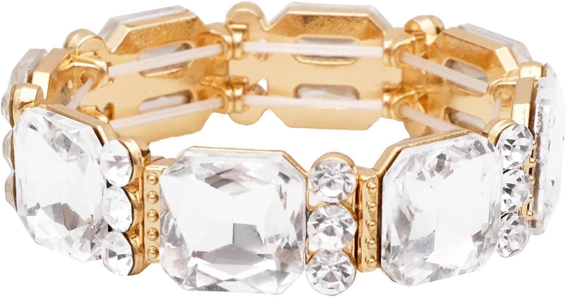 Square Cut Crystal Wide Stretch Bangle Bracelet for Women Evening Party Wedding Jewelry Bridal Costume Accessory | Amazon (US)