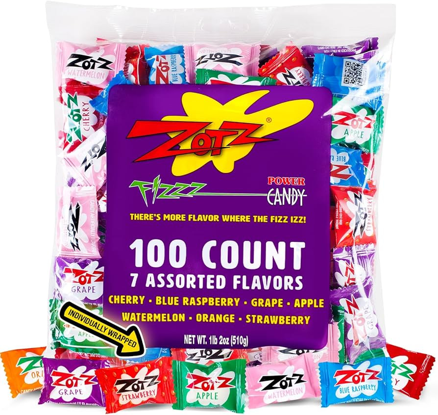 Zotz Fizzy Bulk Candy (Assorted, 100 Units)- Hard Candy Individually Wrapped- Assorted 7 Fruit Fl... | Amazon (US)