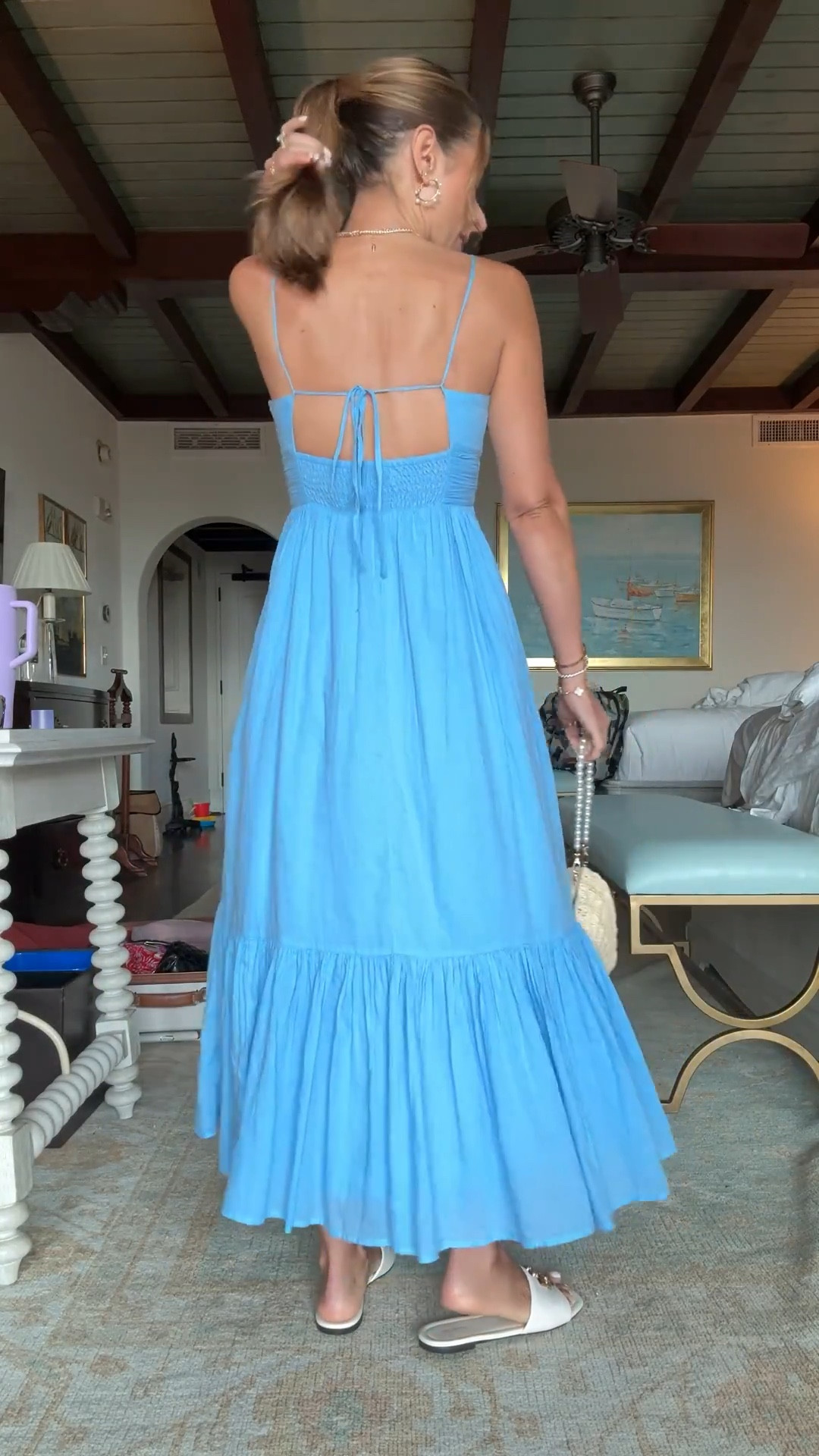 No bra needed dress from Abercrombie! Has padding on top. Wearing XXS petite. Resort wear. Summer dress. I’m packing this for vacation! Vacation dress. Tory Burch slides - I went up half a size. 

#LTKSwim #LTKShoeCrush #LTKTravel