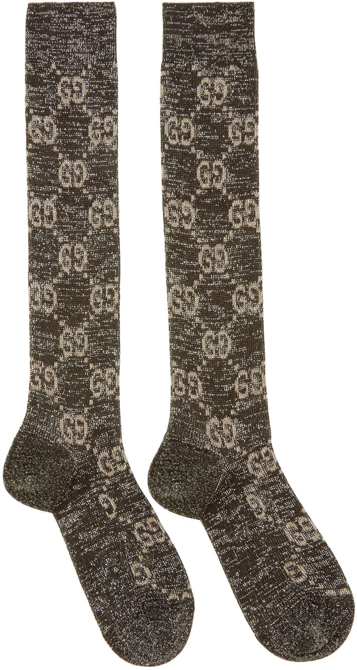 Black & Silver Crystal GG Socks | SSENSE
