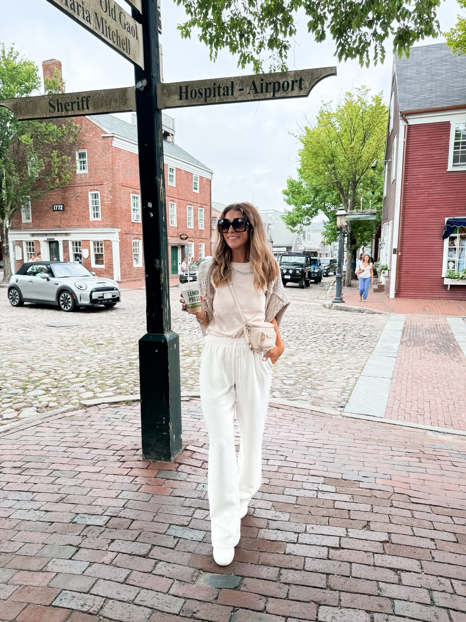 Today’s day outfit in Nantucket! 
Glitzy Bella tee and necklace use code: ashlee20 for 20% off! 
Aritzia pants 
Free people sweater
Lululemon sneakers 👟 
My all time favorite sunglasses IYKYK 

#LTKTravel #LTKStyleTip
