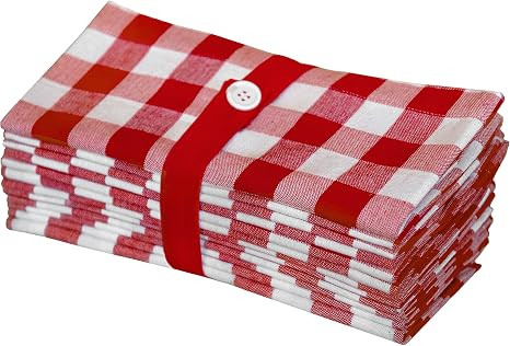 COTTON CRAFT 12 Pack Gingham Checks Oversized Dinner Napkins - Red - Size 20x20-100% Cotton - Tai... | Amazon (US)