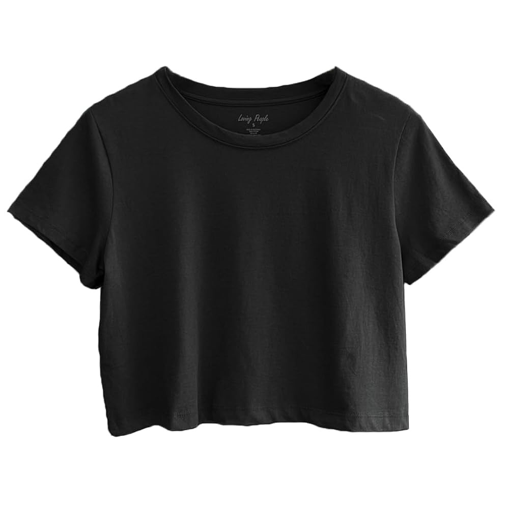 Women's Boxy Crop Top Round Neck Short Sleeve Casual 100% Cotton Cropped Tee T-Shirt | Amazon (US)