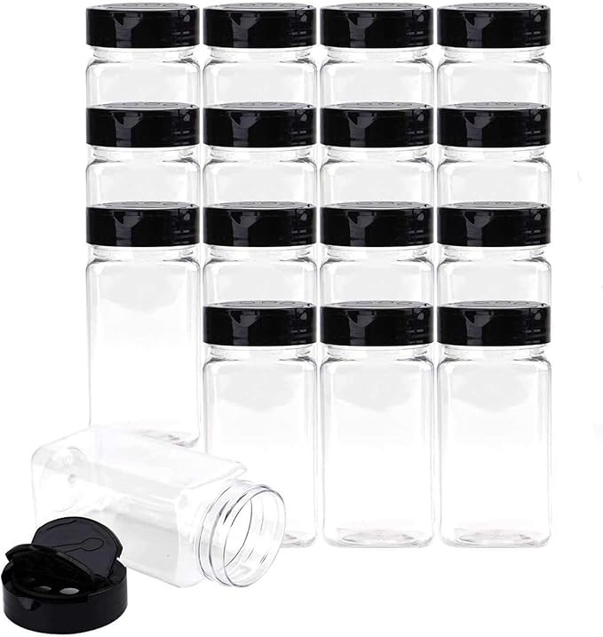 Bekith 16 Pack 9 Oz Plastic Spice Jars Bottles Containers with Black Cap – Perfect for Storing ... | Amazon (US)
