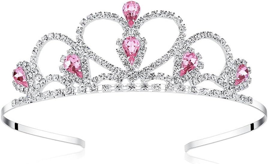 Lovelyshop Pink Gems Rhinestone Tiara, for Little Kid Big Kid Girl Prom Birthday Princess Party | Amazon (US)