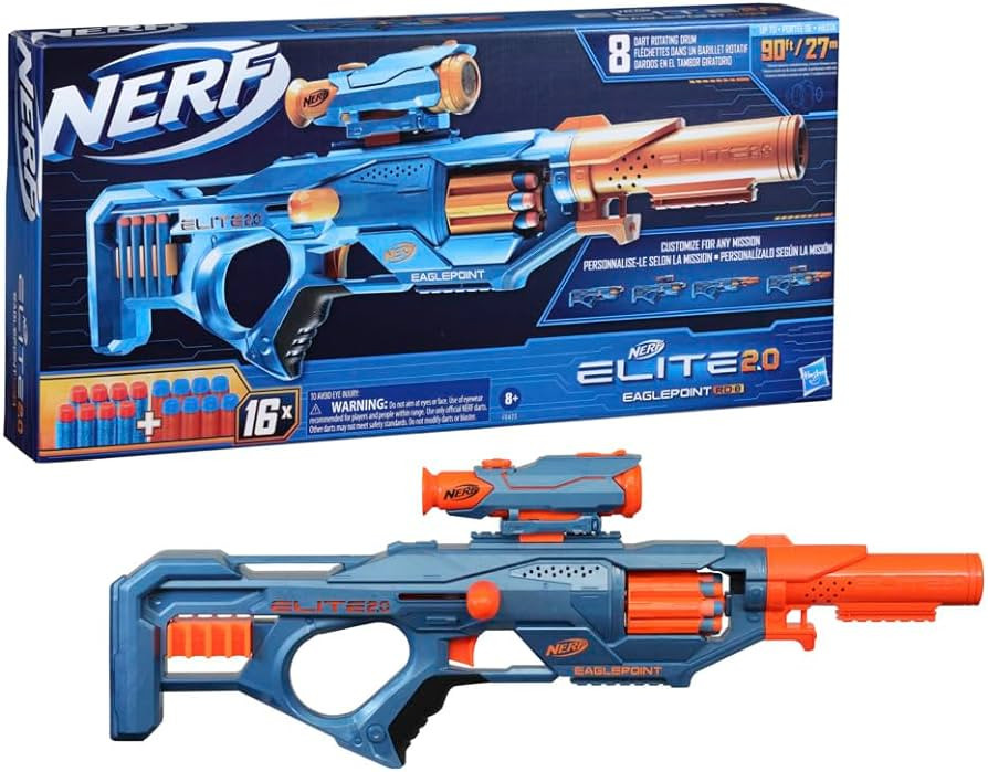 Nerf Elite 2.0 Eaglepoint RD-8 Blaster - 8-Dart Drum, Detachable Scope and Barrel, 16 Official Nerf Elite Darts, Bolt Action | Amazon (US)
