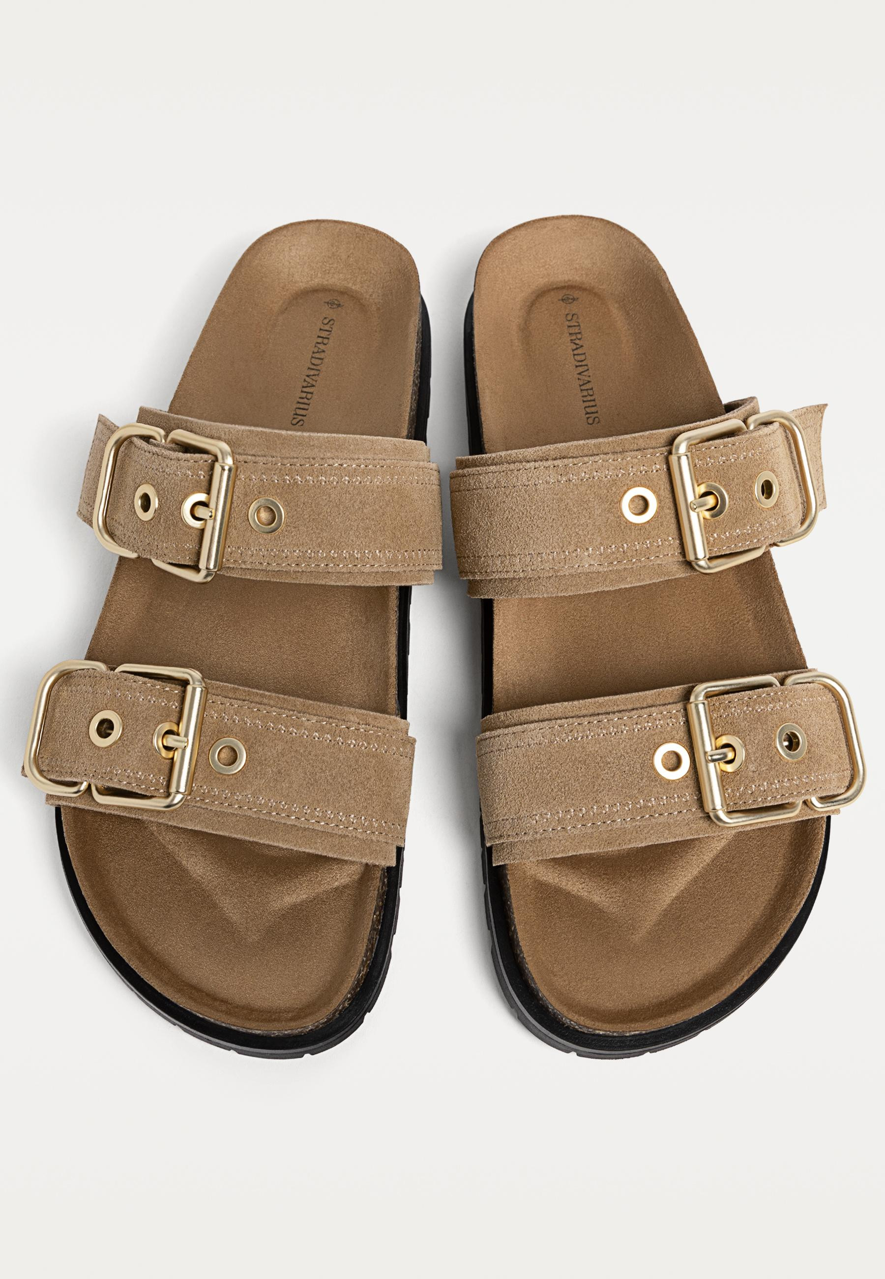 Flat leather sandals - Women's Sandals | Stradivarius United Kingdom | Stradivarius (UK)