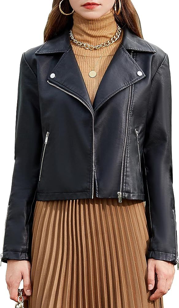 S P Y M Womens Faux Leather Jacket, Moto Biker Suede Coat | Amazon (US)