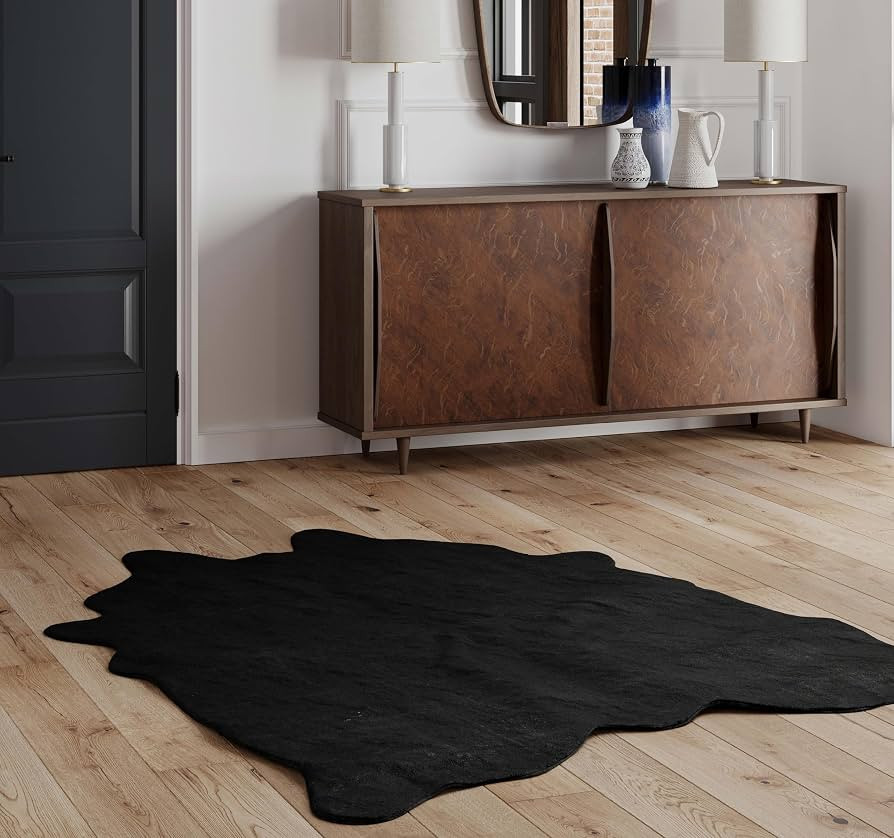 NativeSkins Faux Cowhide Rug – Midnight Black (Medium) | 4.3ft x 5.7ft | Triple-Layer Support |... | Amazon (US)