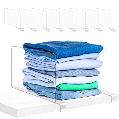Urban Deco 8PCS Shelf Dividers for Closets Clear Acrylic Closet Shelf Divider for Wood Shelves Separator for Storage，Bedroom, Bathroom, Kitchen and Office Shelve | Amazon (US)