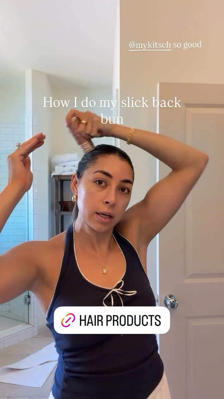 How I do my slick back bun! @mykitsch so good — and they’re having a 30% off sale right now!

Also wearing the cutest cotton/blend halter neck ruched front cami top from @CIDER!

#LTKootd #LTKgrwm #LTKSaleAlert