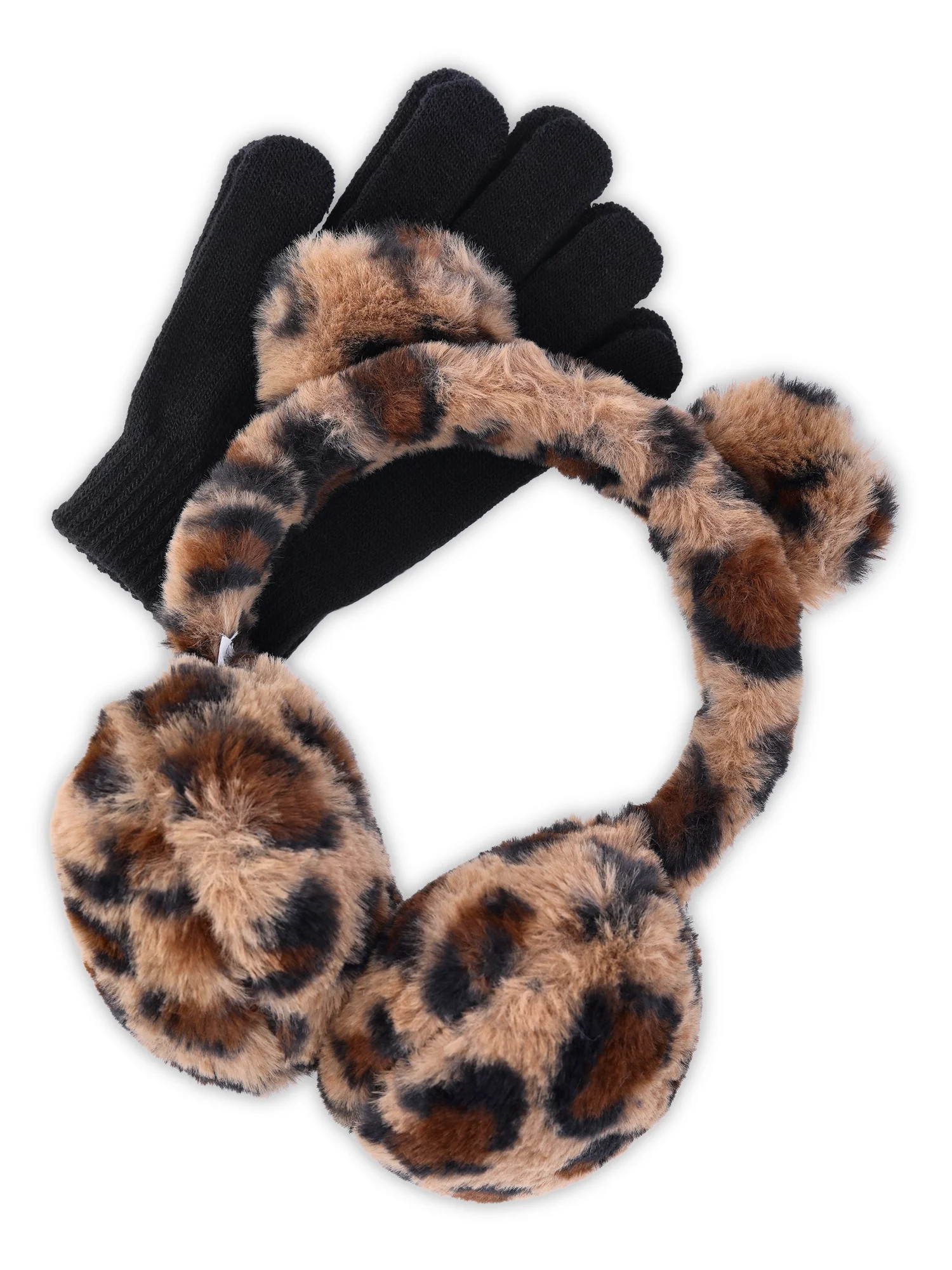 Wonder Nation Girls Faux Fur Leopard Earmuffs and Gloves Set, 2-Piece, One Size | Walmart (US)