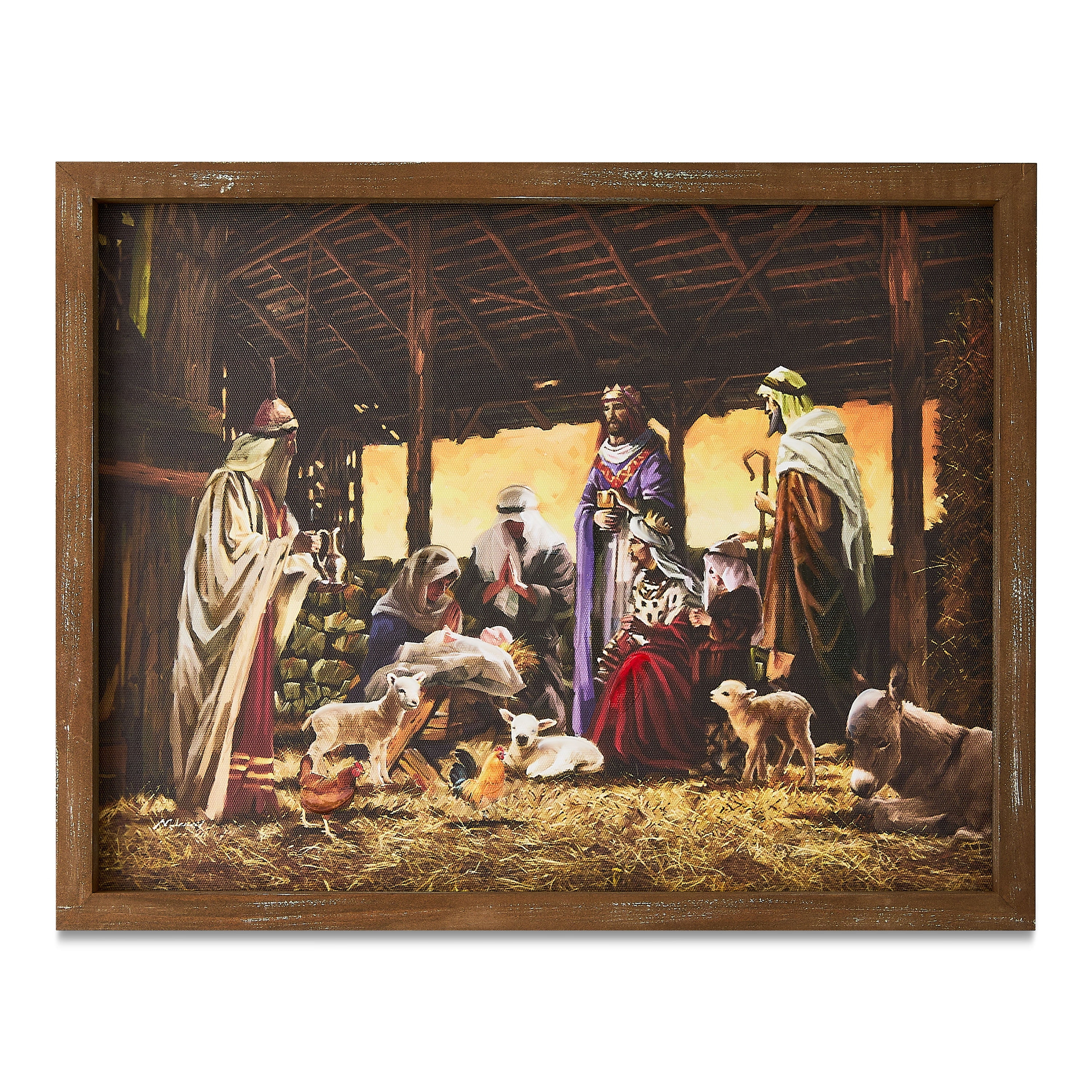 Nativity Scene Distressed Framed Christmas Wall Art, 14" x 11", by Holiday Time | Walmart (US)