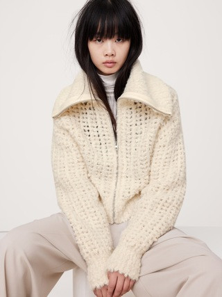 Alpaca-Wool Bouclé Zip-Front Sweater | Banana Republic (US)