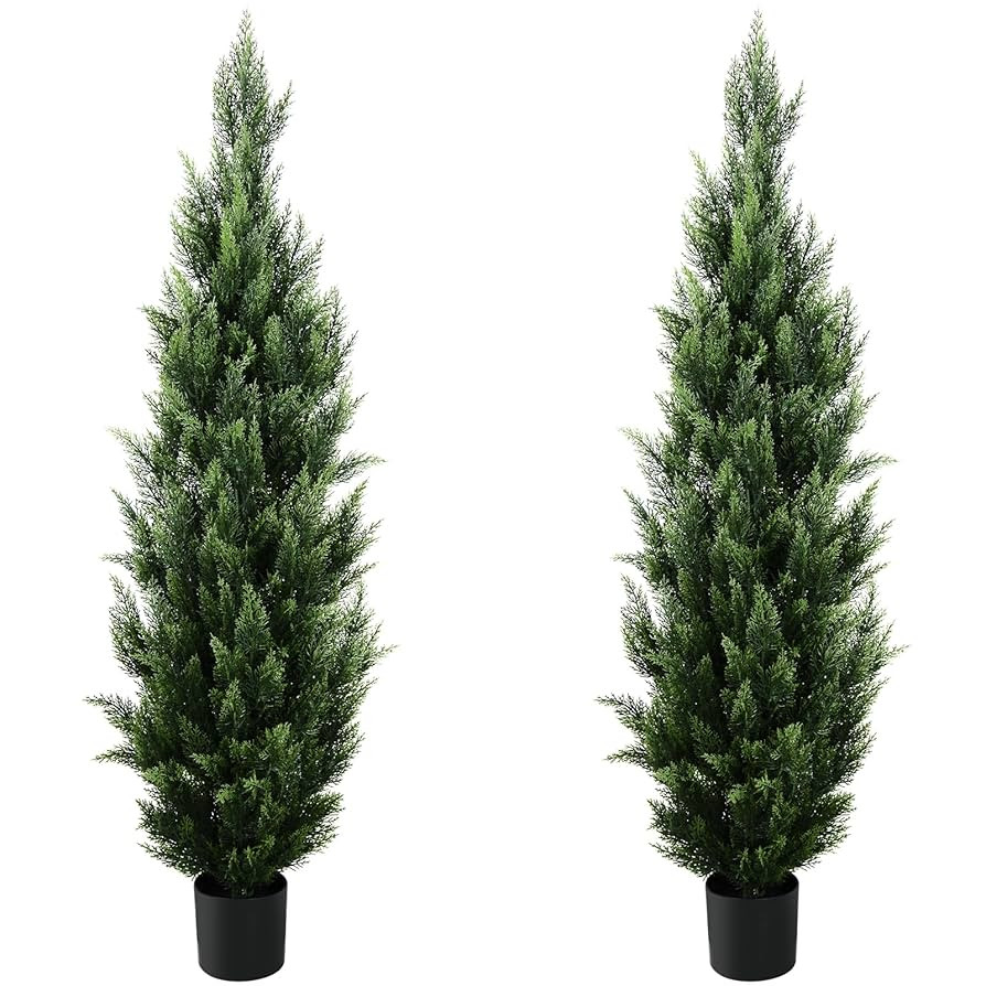 5FT Artificial Topiary Tree Beautiful Realistic Faux Cedar Pines Christmas Trees UV Rated Fake Sh... | Amazon (US)