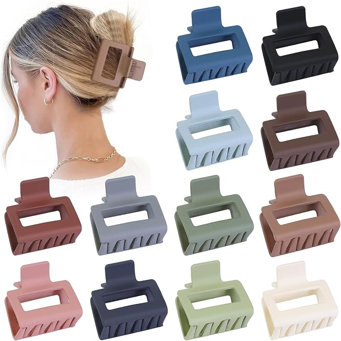 Sisiaipu 2 Inch Medium Hair Claw Clips 12 Pcs Square Hair Clips for Thin Hair Matte Nonslip Acryl... | Amazon (US)