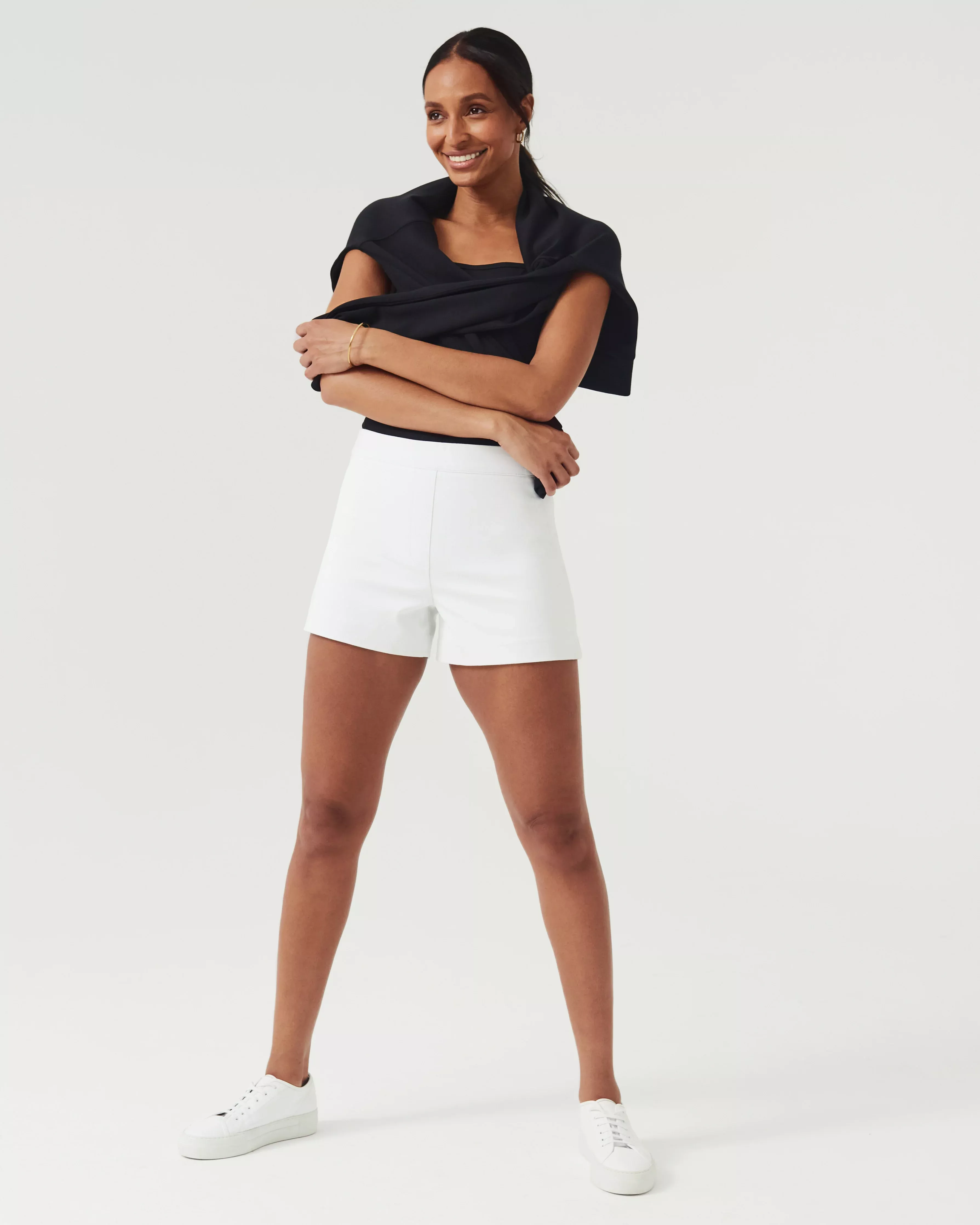 Spanx Sunshine Shorts Women's Size L Blue White Stripe Pull On Slimming