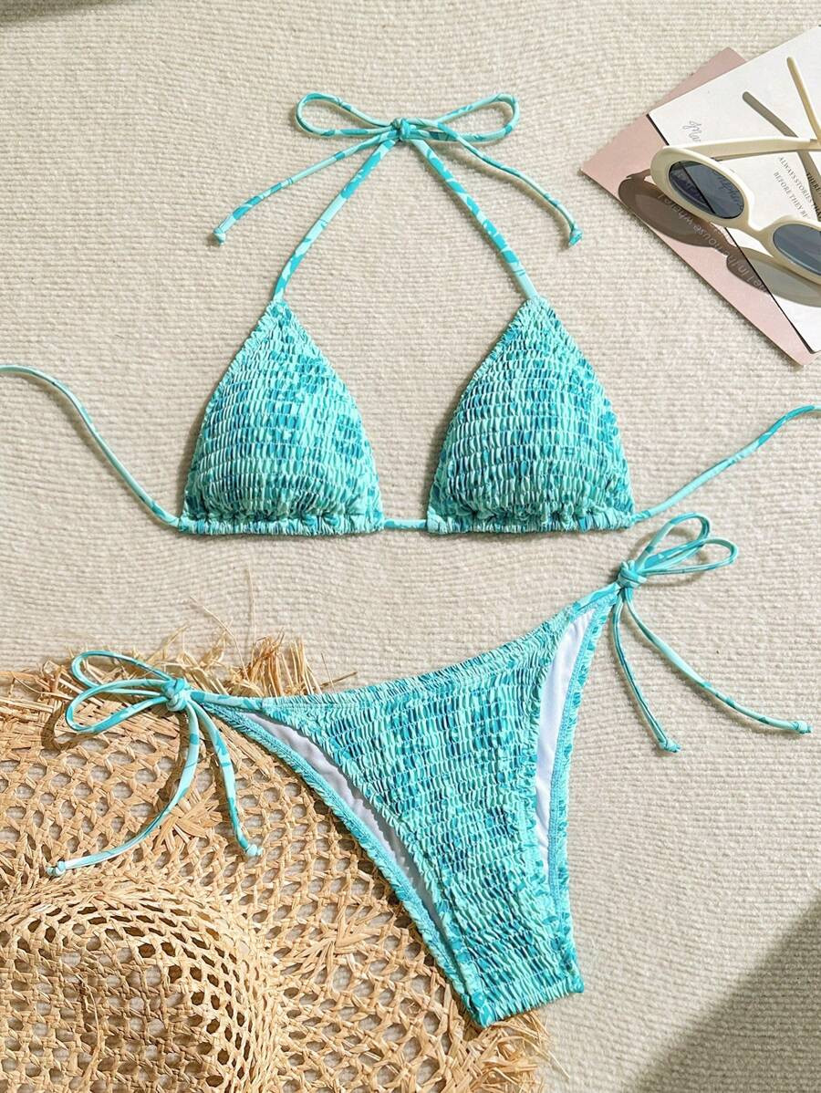 Swim Vcay Women Halter Neck Tie Back Swimwear Top And Bottoms Set, Bikini Summer | SHEIN
