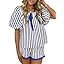 Tankaneo Womens Summer Striped 2 Piece Short Sets Short Puff Sleeve Scoop Neck Babydoll Blouse Va... | Amazon (US)