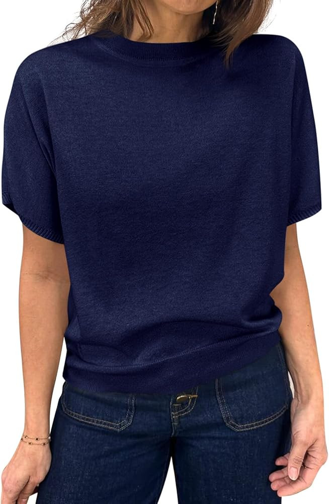 Saodimallsu Women's Short Sleeve Crew Neck Knit Pullover Sweater | Amazon (US)