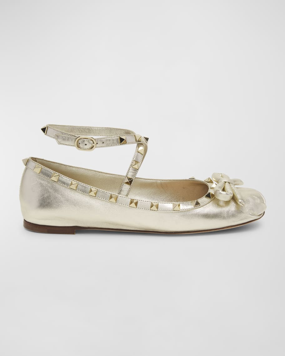 Valentino Garavani Rockstud Ankle-Strap Ballerina Flats | Neiman Marcus