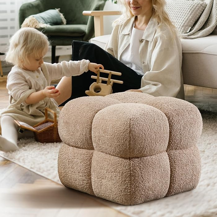 Zesthouse Square Pouf Ottoman, Modern Ottoman Coffee Table for Living Room, Fuzzy Sherpa Stool Fo... | Amazon (US)