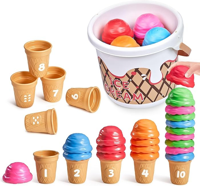 JoyCat Ice Cream Preschool Learning Activities Counting and Color Sorting Set Stacking Toy for Ki... | Amazon (US)
