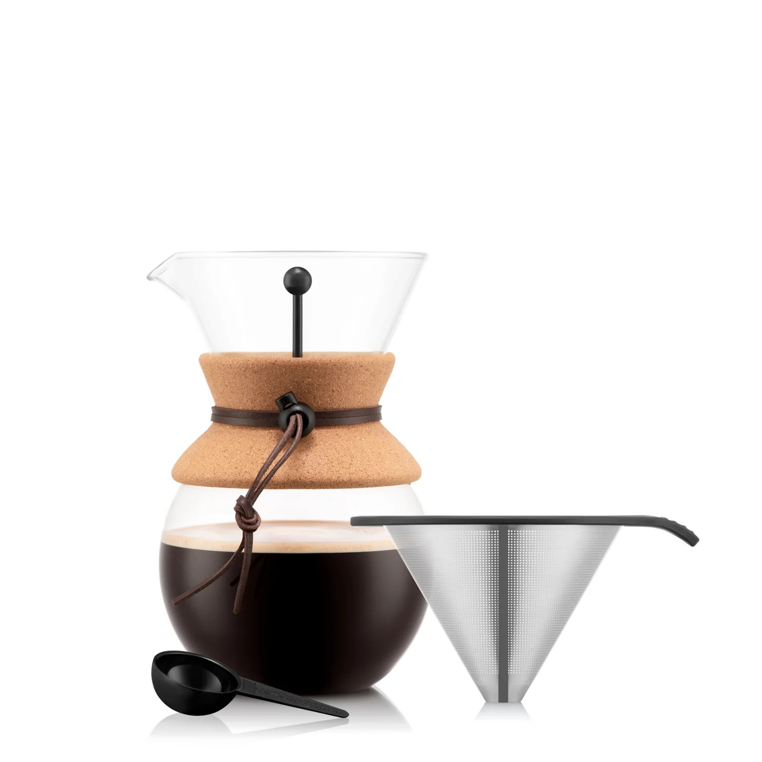 BODUM 34oz Pour over Glass Coffee Dripper w/ Reusable Stainless Steel Filter, Brown, Cork, New | Walmart (US)