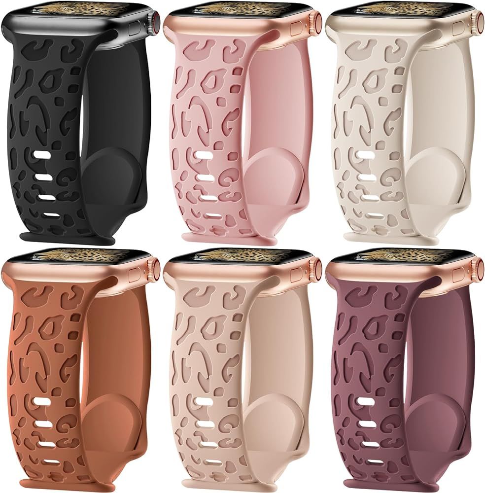 HEARTBOOM 6 Pack Leopard Engraved Bands Compatible with Apple Watch 40mm 44mm 38mm 45mm 49mm 42mm... | Amazon (US)
