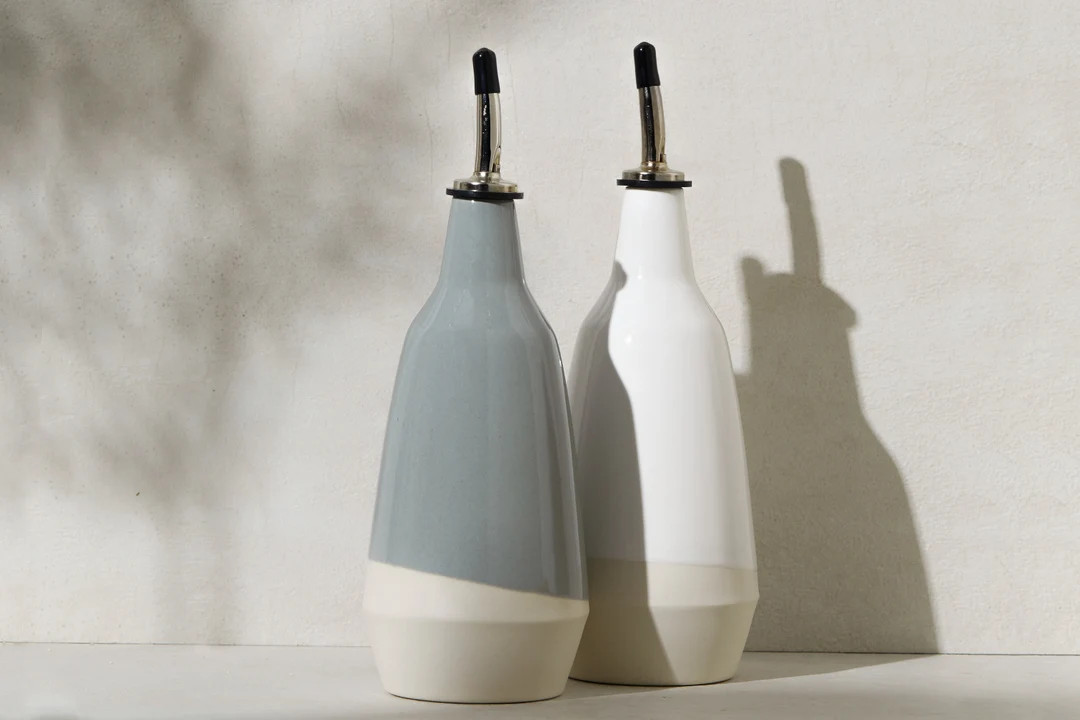 dispenser for olive oil, vinegar cruet handmade dark grey white bottle in ceramic | Etsy (US)