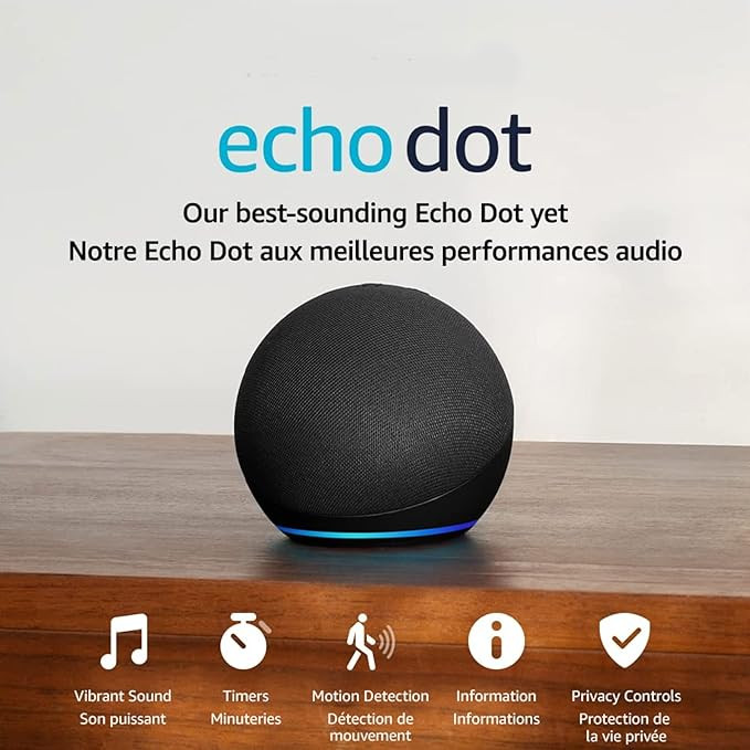 Echo Dot (5th Gen, 2022 release) | Smart speaker with Alexa | Charcoal | Amazon (CA)
