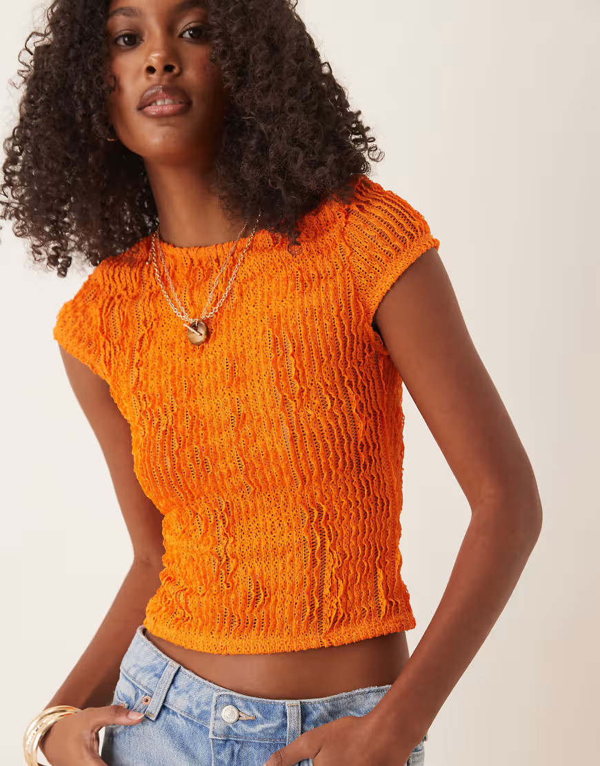 ASOS DESIGN textured ruffle baby tee in orange - ORANGE | ASOS (Global)