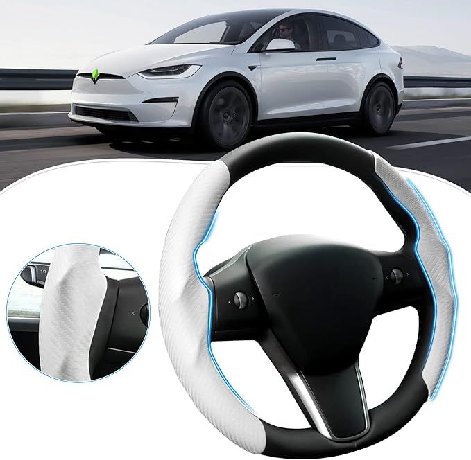 Custom-Fit Steering Wheel Cover for Tesla, Telsa Model 3 / Y Carbon Fiber Steering Wheel Cover fo... | Amazon (US)