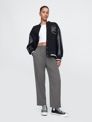 365 High Rise Brushed Twill Pleated Taper Trousers | Gap (US)