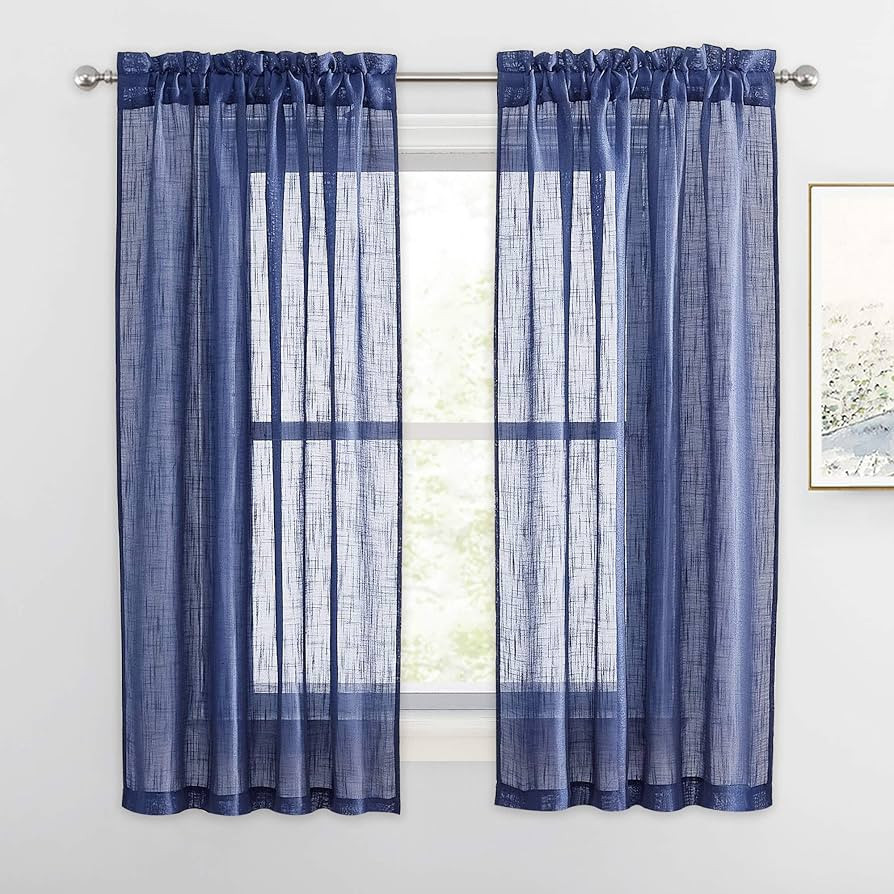 RYB HOME Sheer Curtains for Bedroom - Linen Textured Wave Semi Sheer Curtains Drapes for Kids Nur... | Amazon (US)