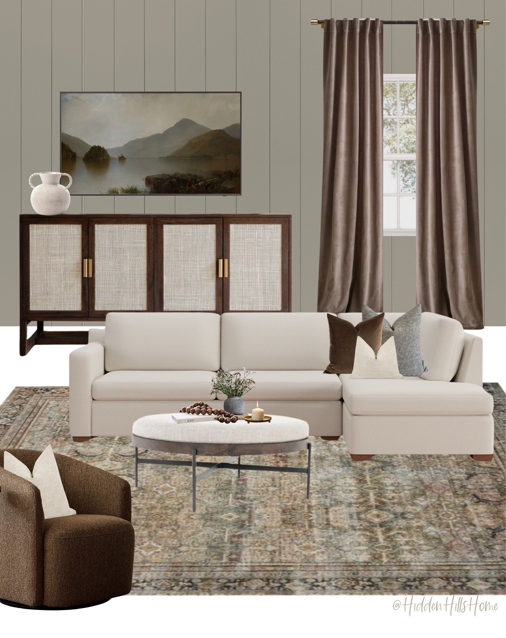 Living room decor, living room mood board, sectional sofa, living room decor ideas, living room design, family room #livingroom 

Wall color is SW Rushing River



#LTKHome #LTKStyleTip #LTKSaleAlert