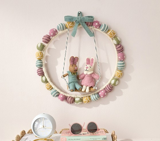 Felted Easter Bunny On Swing Wreath | Pottery Barn Kids